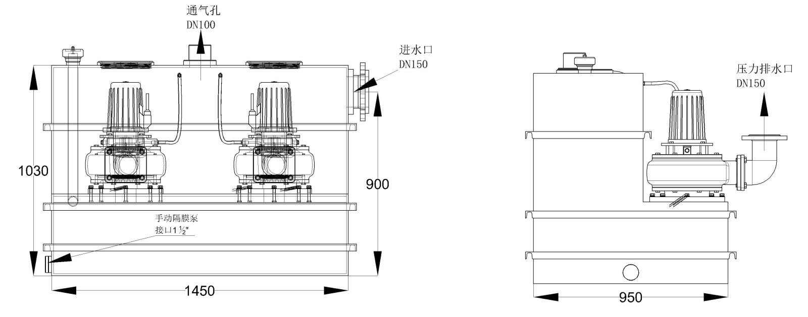 泽德污水提升机W100 Doppel尺寸图